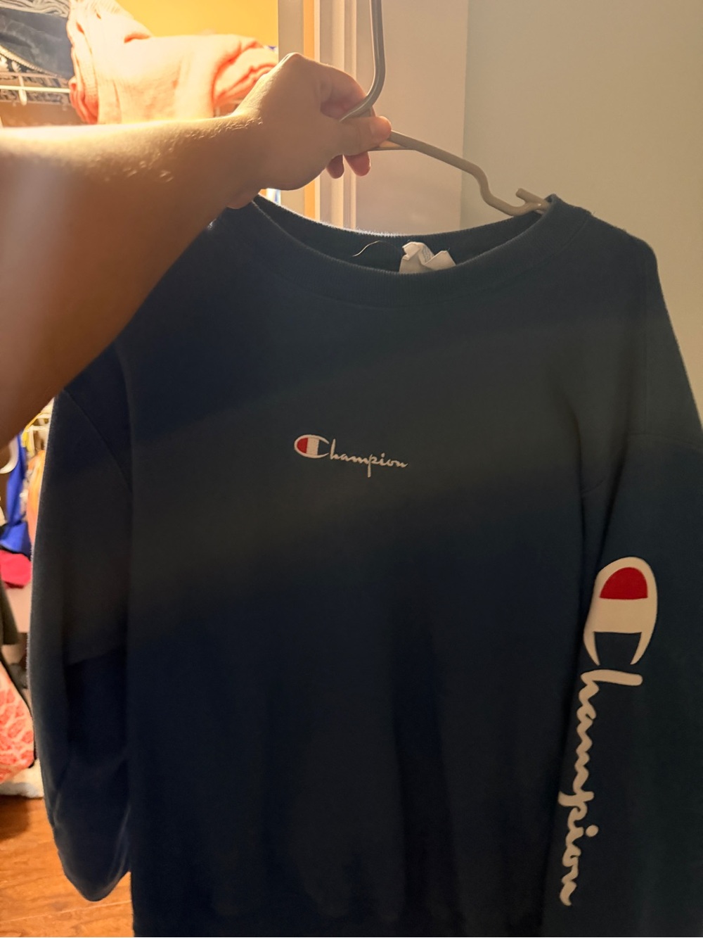 Champion Blue Reverse Weave Sweatshirt with Script Logo